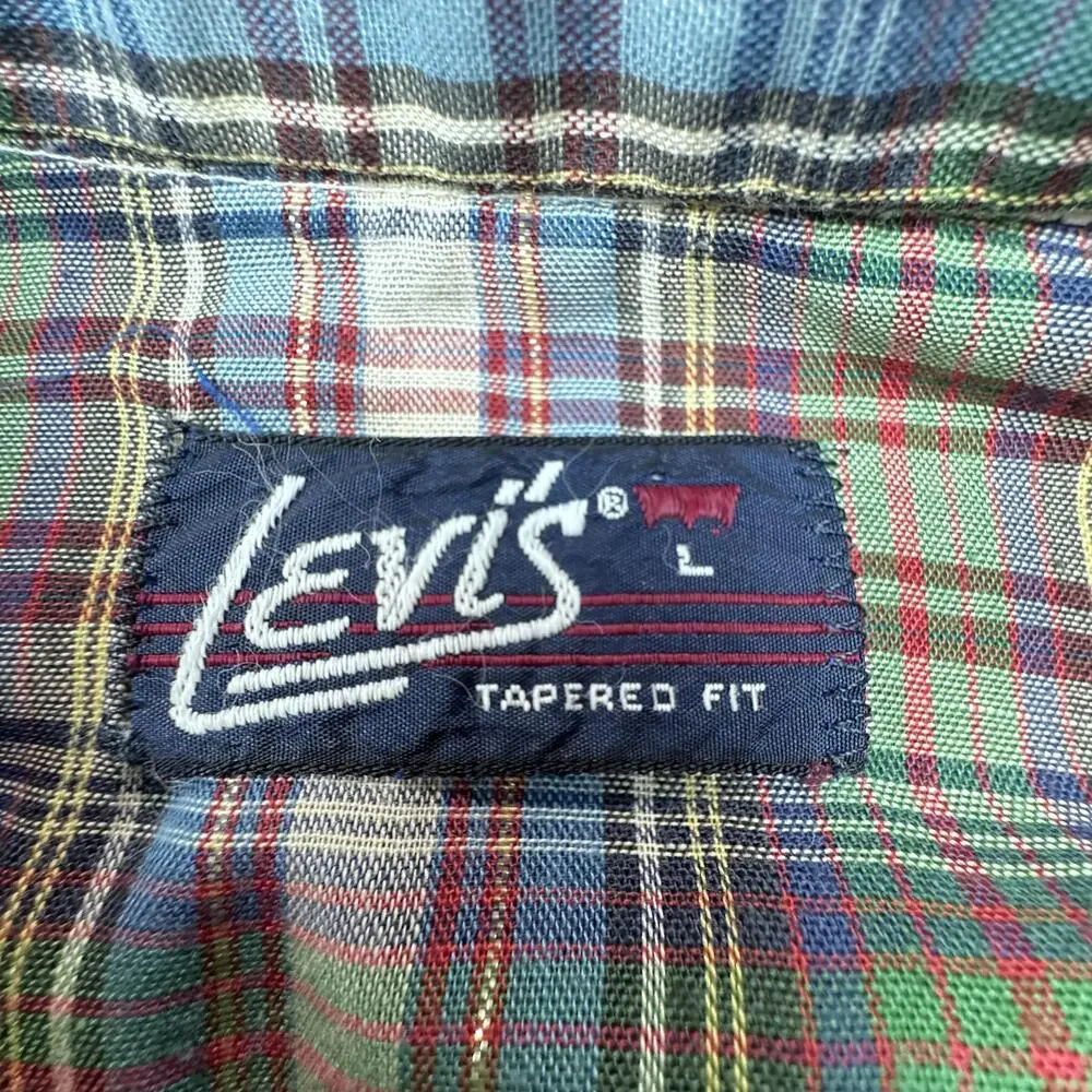 1970's Levi's Shirt Mens L Plaid Western Pearl Snap LS Vintage Tapered Fit